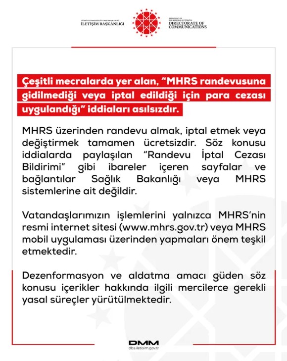 DMM'den 'MHRS randevusu iptaline para cezası' iddialarına yalanlama